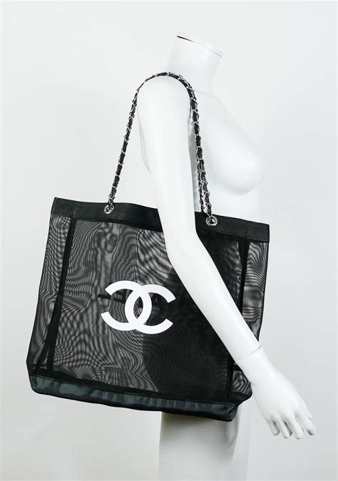 chanel black mesh tote bag|large zipped shopping bag Chanel.